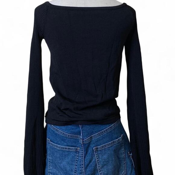 Y2k black right off the shoulder scoop neck flare long sleeve - Picture 5 of 6